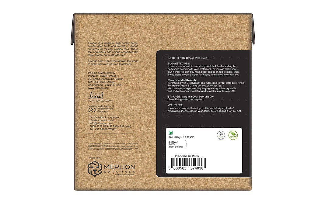 Elixings Orange Peel Citrus Aurantium Loose Leaf Cut   Box  340 grams